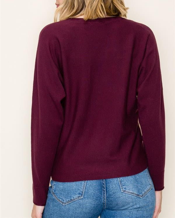 DARK PLUM LONG DOLMAN SLEEVE SWEATER
