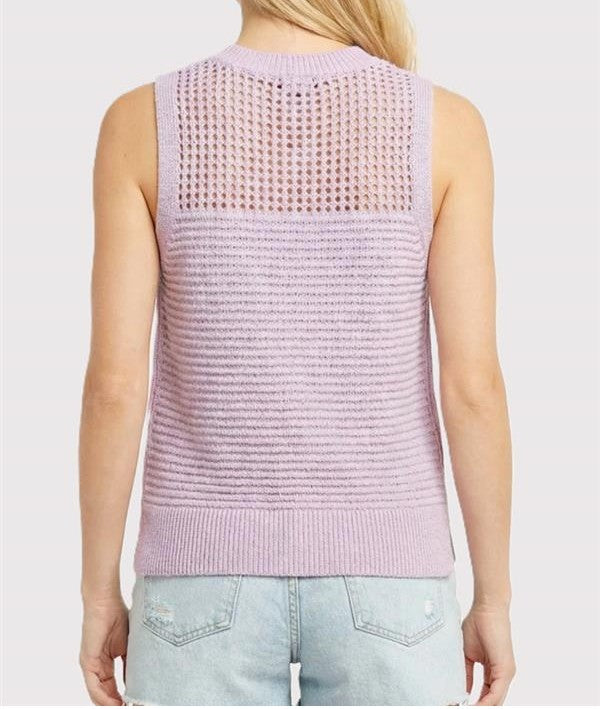 LIGHT LAVENDER FISH NET DETAIL &amp; POINTELLE SWEATER KNIT SLEEVELESS TANK TOP