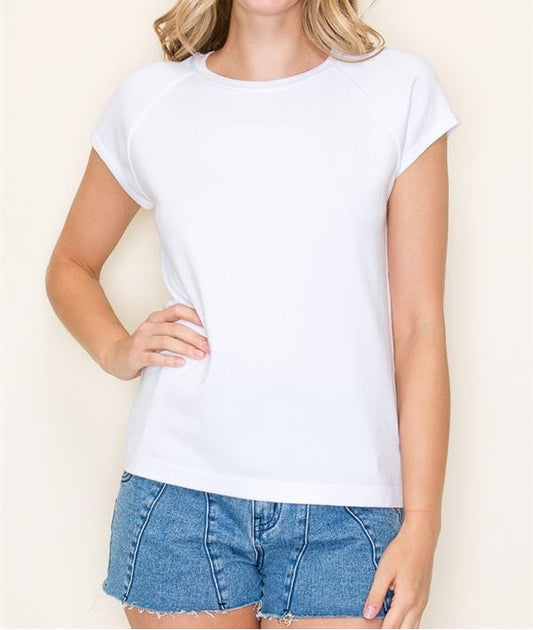 IVORY RAW EDGE SHORT RAGLAN SLEEVE SWEATER