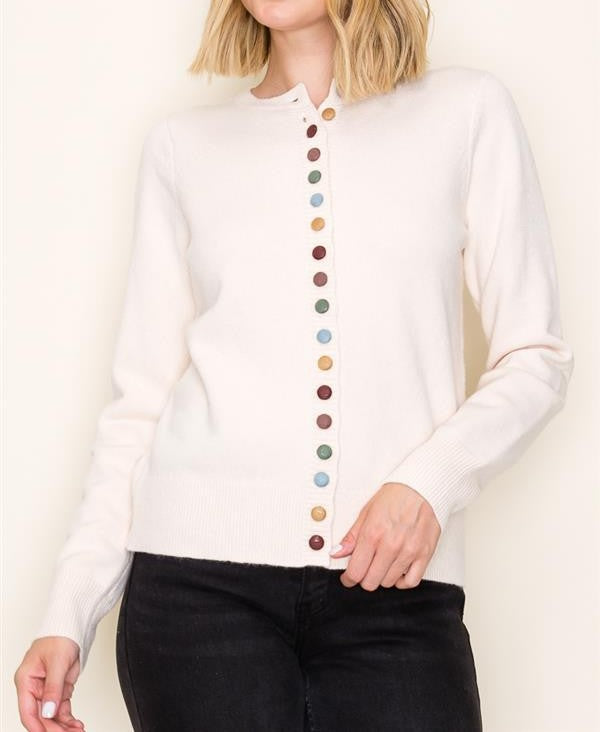 OATMEAL MULTI COLOR BUTTON UP LONG SLEEVE CARDIGAN SWEATER