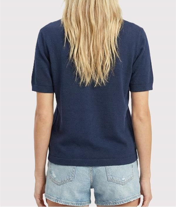 NAVY CREW NECK HALF SLEEVE SWEATER TOP