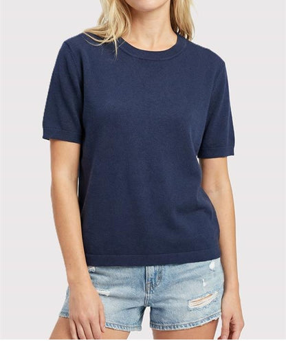 NAVY CREW NECK HALF SLEEVE SWEATER TOP