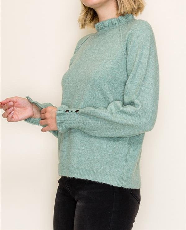 SAGE RUFFLE NECK LONG SLEEVE SWEATER