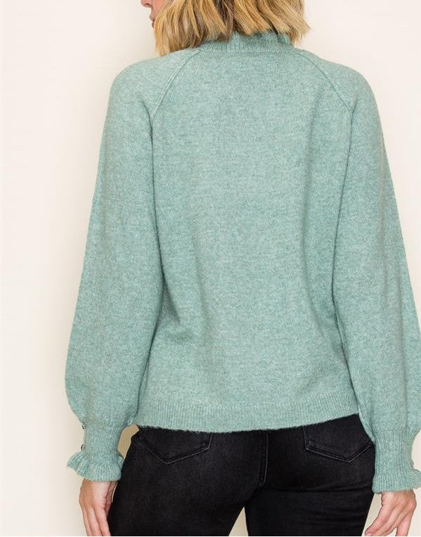 SAGE RUFFLE NECK LONG SLEEVE SWEATER
