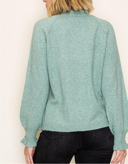 SAGE RUFFLE NECK LONG SLEEVE SWEATER