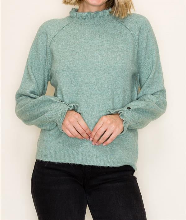 SAGE RUFFLE NECK LONG SLEEVE SWEATER