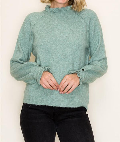 SAGE RUFFLE NECK LONG SLEEVE SWEATER