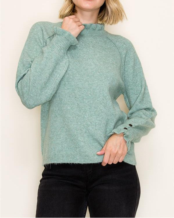 SAGE RUFFLE NECK LONG SLEEVE SWEATER