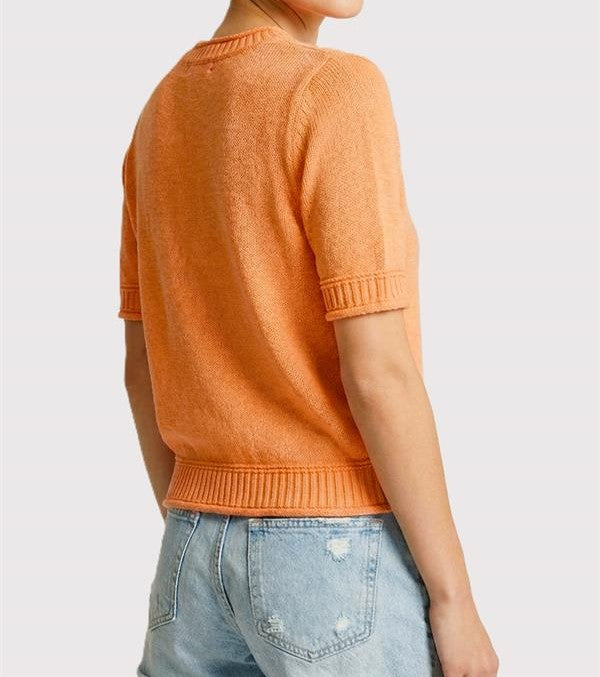 ORANGE RAWEDGE HEM SHORT SLEEVE SWEATER