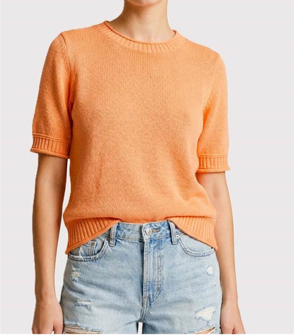 ORANGE RAWEDGE HEM SHORT SLEEVE SWEATER