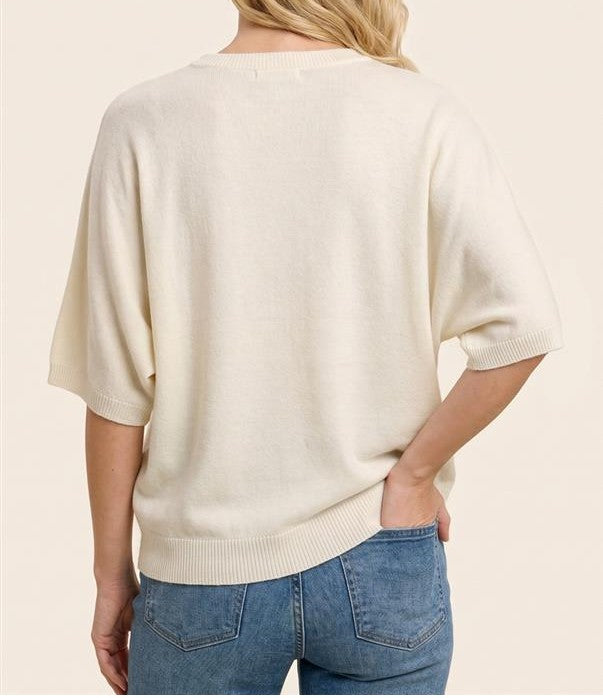 IVORY DOLMAN SLEEVE SWEATER KNIT TOP