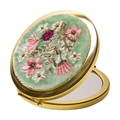 AQUA BOUQUET VELVET EMBROIDERED COMPACT MIRROR