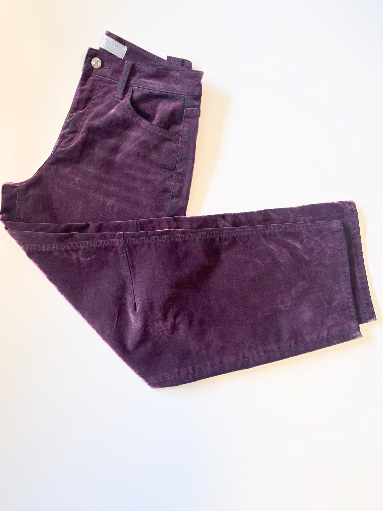PURPLE FLOCKED HIGH RISE BARREL LEG JEANS