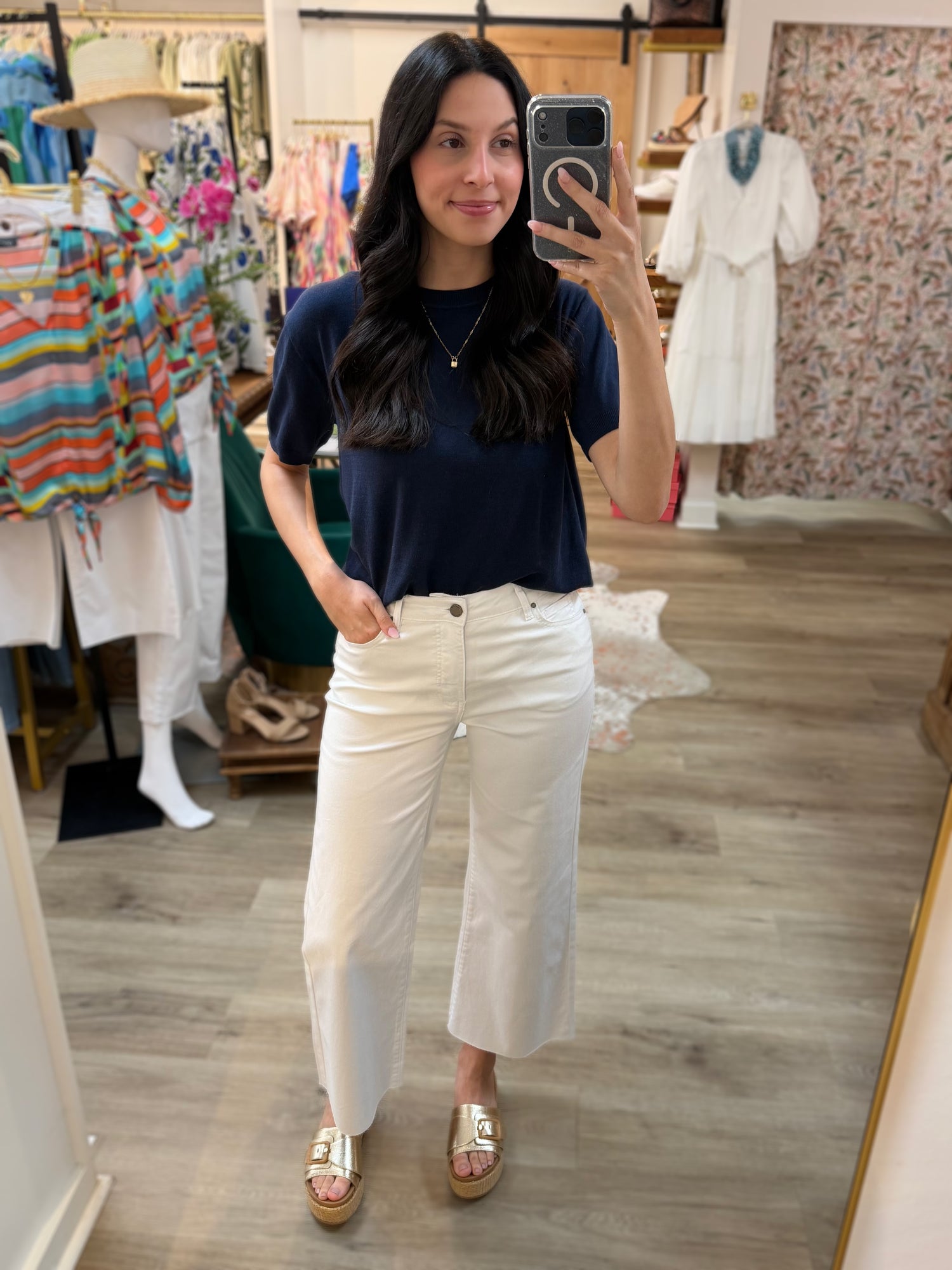 NAVY CREW NECK HALF SLEEVE SWEATER TOP