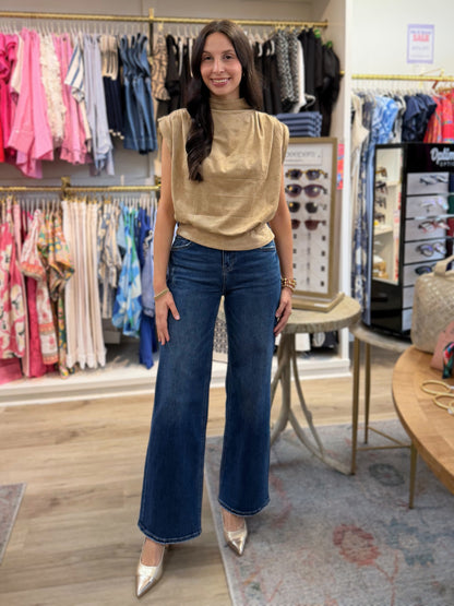 TAUPE SUEDE HIGH NECK SLEEVELESS TOP