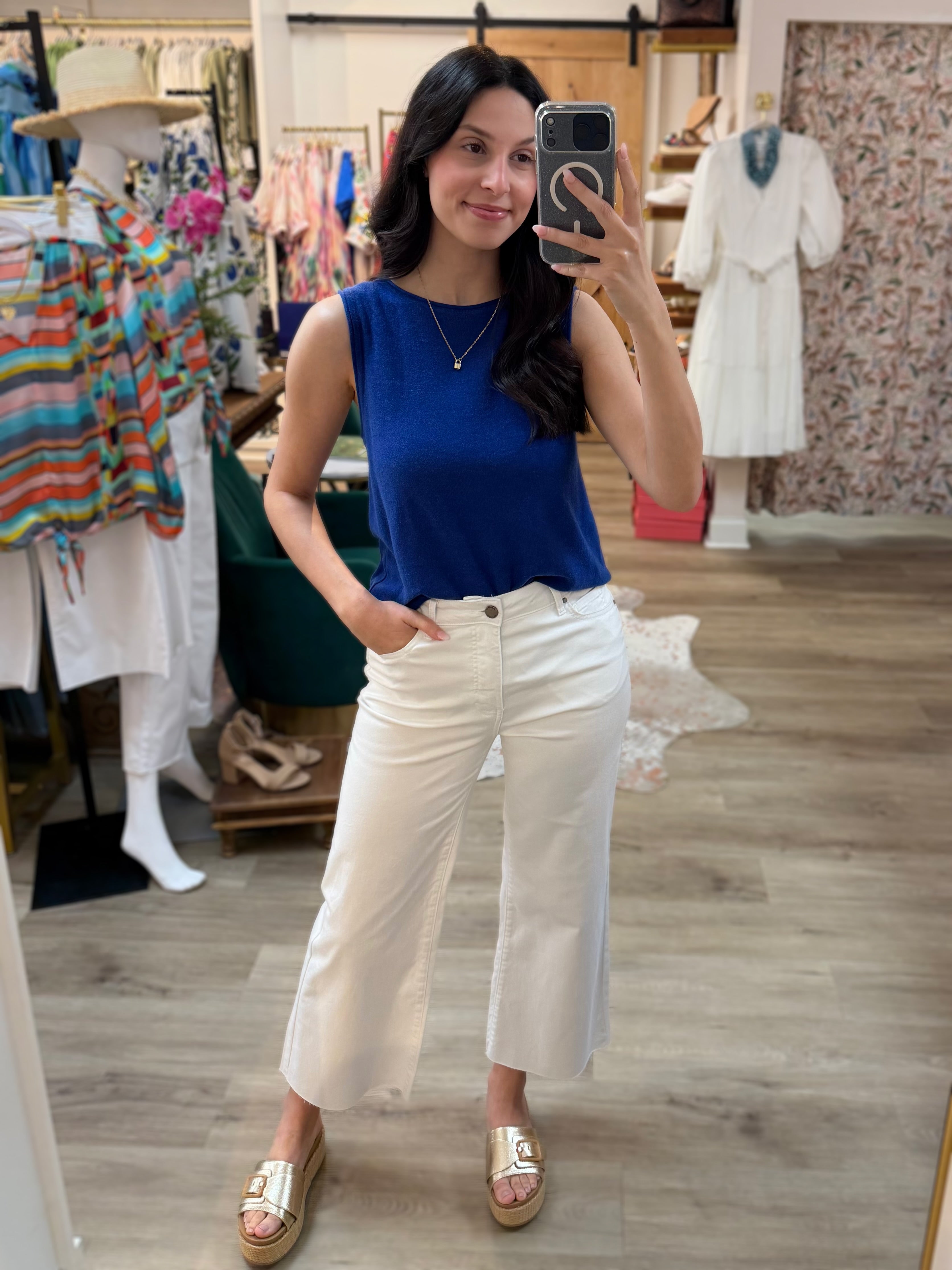 ROYAL BLUE WIDE CREW NECK SLEEVELESS SWEATER