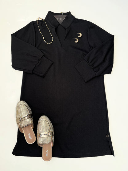 BLACK TEXTURED GEOMETRIC PATTERN HADLEY MINI DRESS