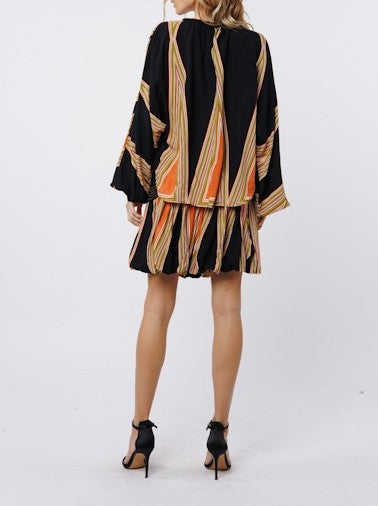 BLACK MULTI ABSTRACT GEO PRINT LONG SLEEVE KAROLINE BLOUSE