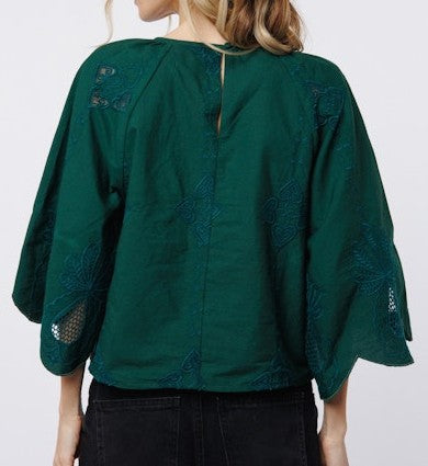 GREEN PINEAPPLE EMBRODIERY ROXANNE TOP
