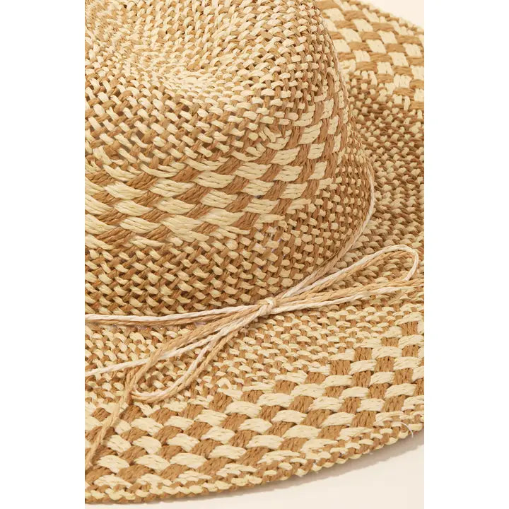 KHAKI CHECKERED STRAW WEAVE SUN HAT