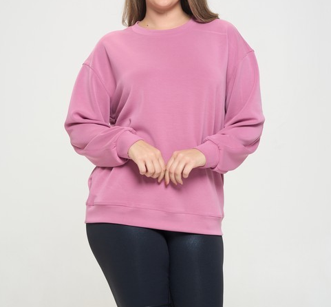 *EXTENDED SIZE* DUSTY MAUVE SOFT MODAL OVERSIZED CREW TOP