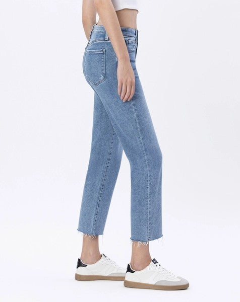 SMARTEST MEDIUM WASH MID RISE CROPPED REGULAR STRAIGHT LEG JEANS