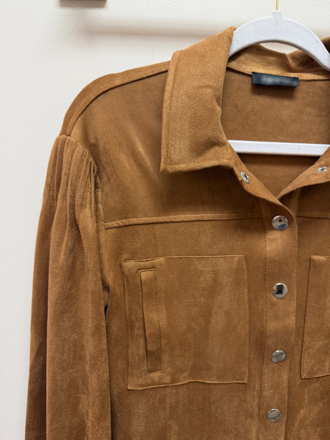 CARAMEL SUEDE LONG SLEEVE BUTTON UP SHIRT JACKET TOP