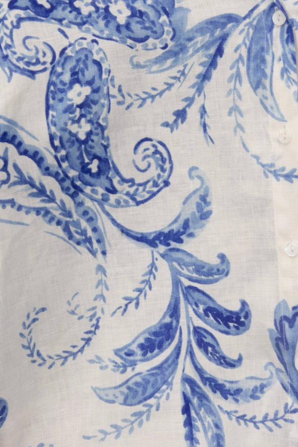 BLUE/WHITE PAISLEY PRINT LONG SLEEVE BUTTON UP SHIRT SHORT SET