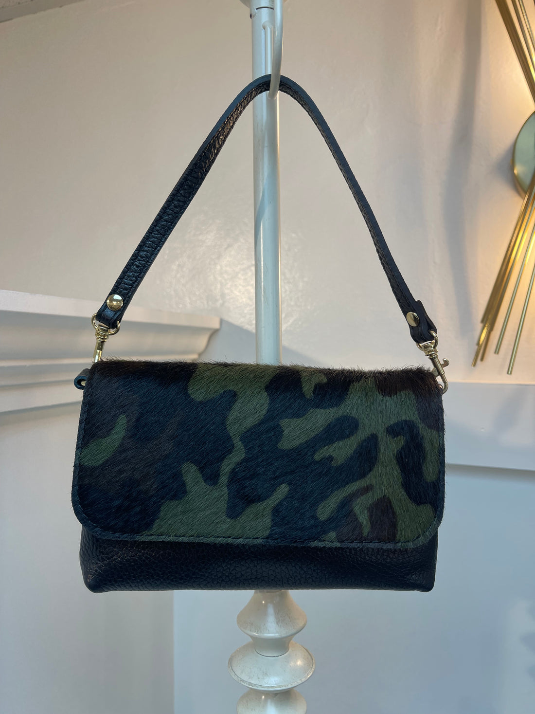 CAMO LEATHER COWHIDE CROSSBODY/CLUTCH