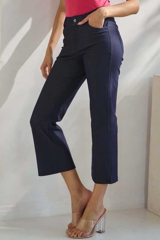 NAVY CLASSIC STRAIGHT LEG CROP PANTS