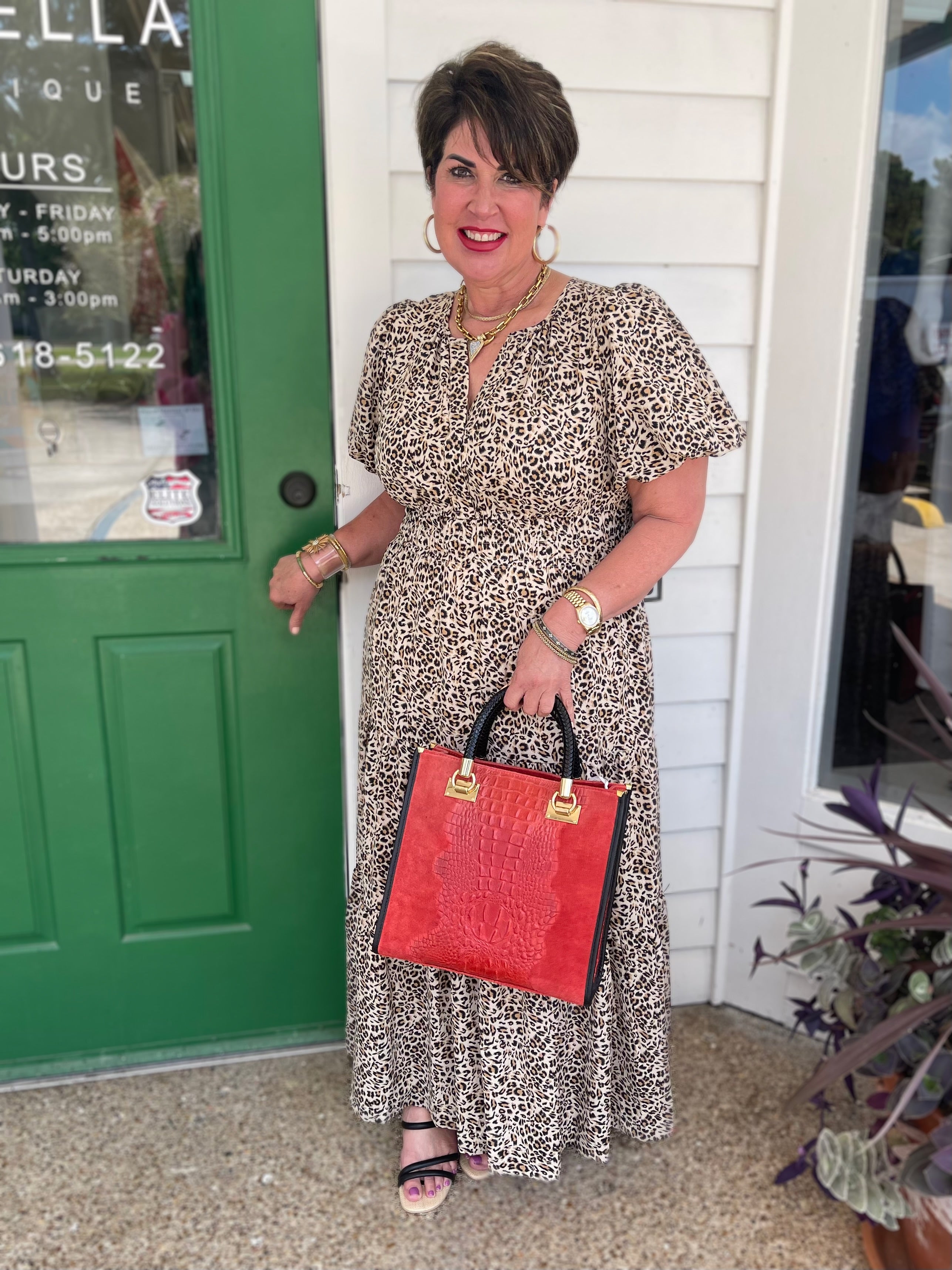 LEOPARD PRINT SMOCK WAIST TIERED MIDI DRESS