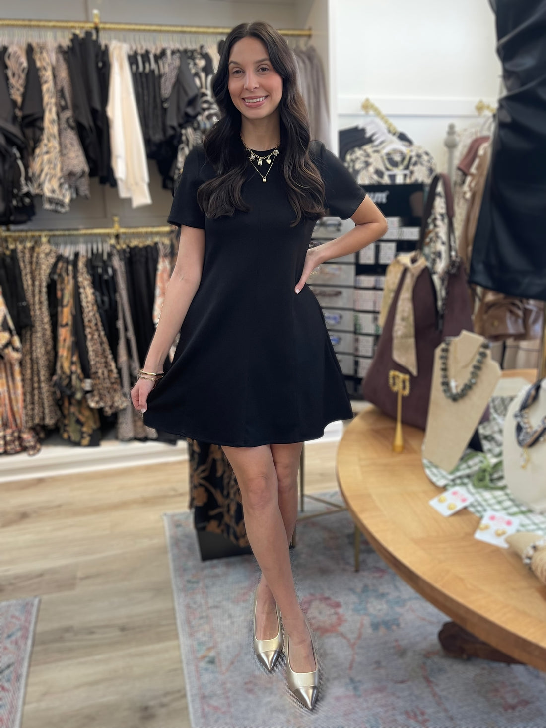 BLACK PCILL BUTTER MODAL SHORT SLEEVE TAILORED MINI DRESS