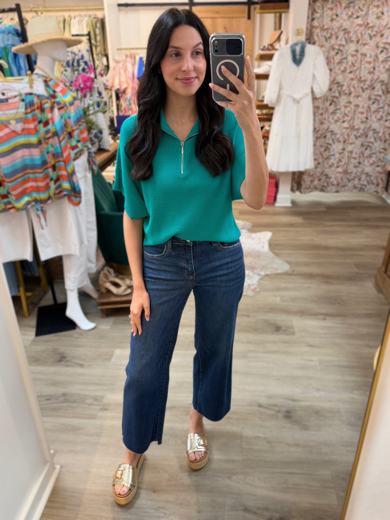 MINT GREEN 1/2 ZIP OPEN KNIT SWEATER TOP