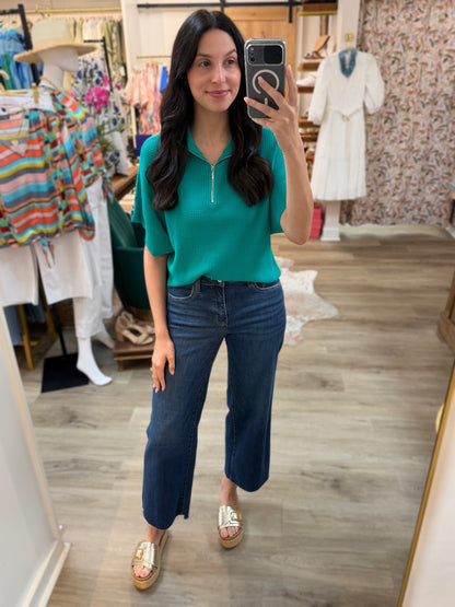 MINT GREEN 1/2 ZIP OPEN KNIT SWEATER TOP
