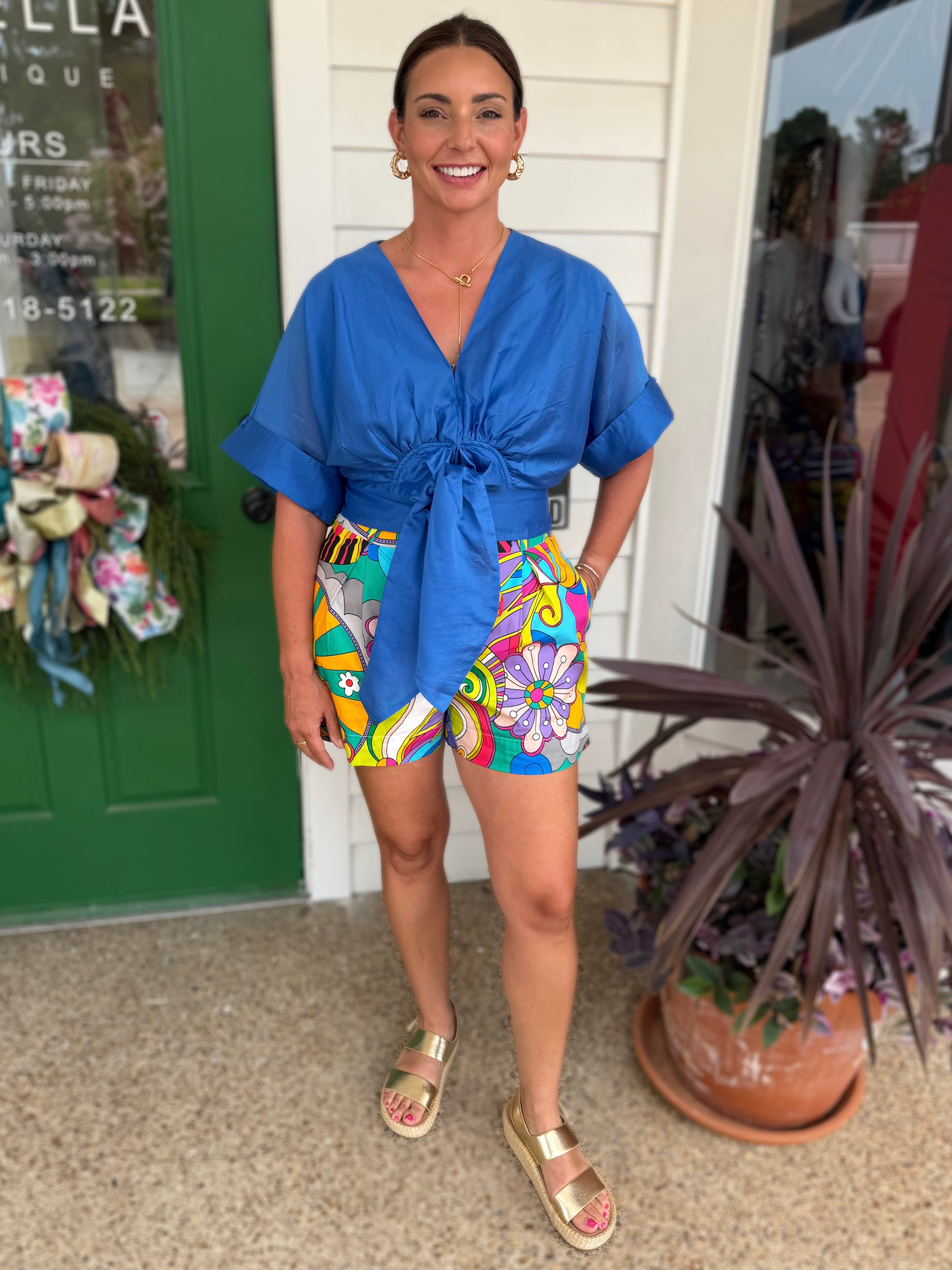 MULTI-COLOR PSYCHEDELIC PRINTED BELT TIE BEREN SHORT