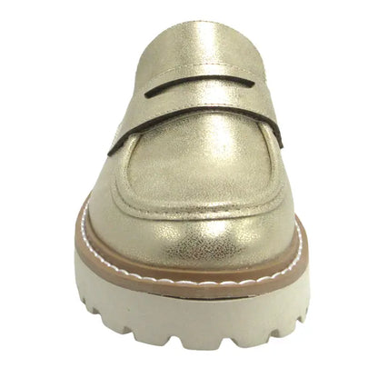 GOLD METALLIC CHUNKY PLATFORM SLIP-ON MULE MORA LOAFER