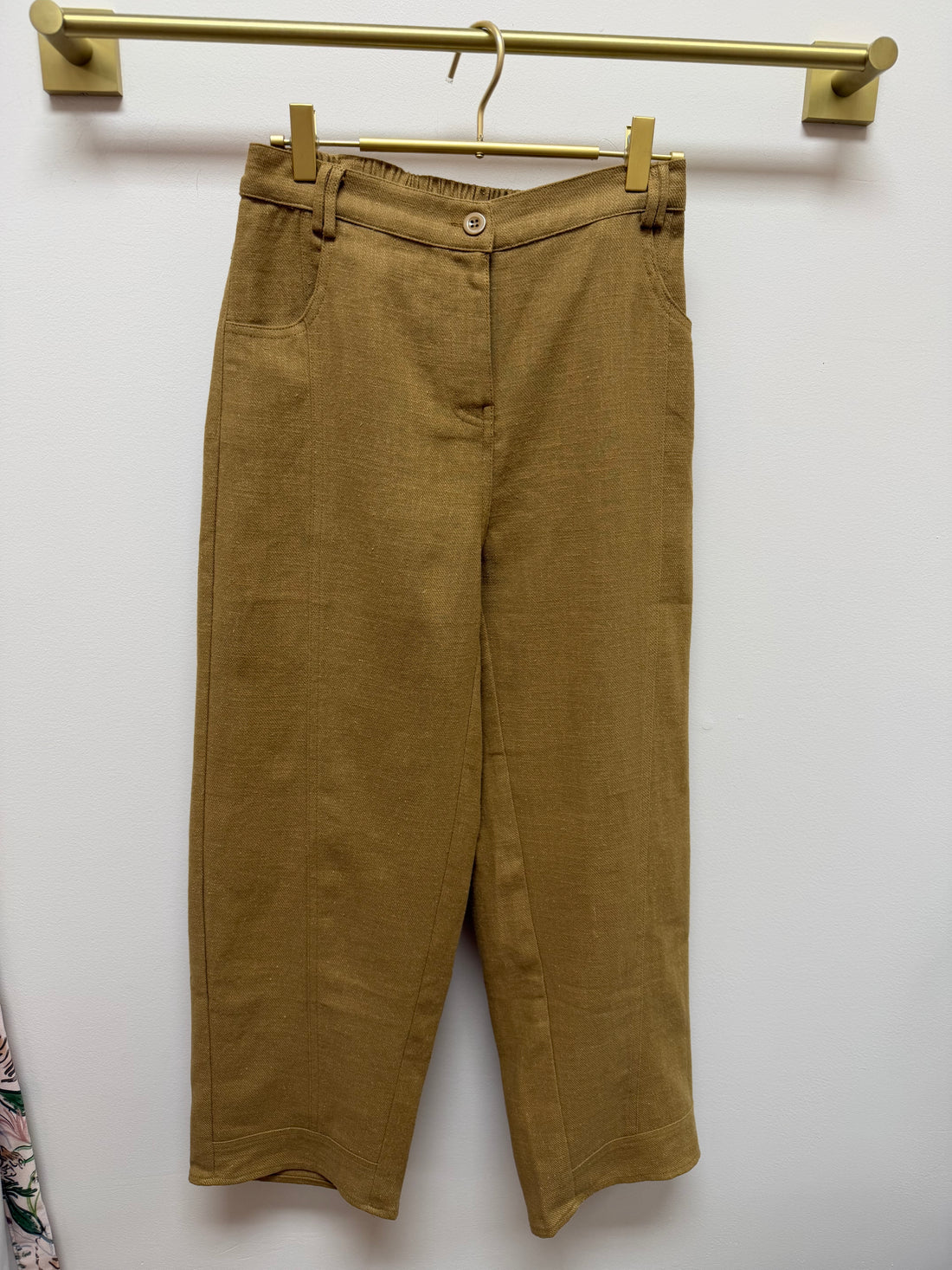 CAMEL STRAIGHT LEG CROPPED TROSUER PANTS