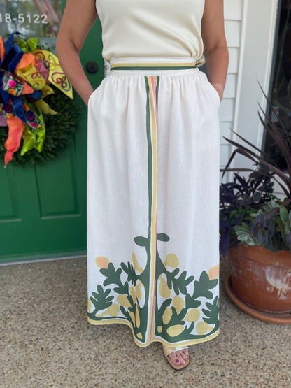 CREAM MULTI ENGINEERED LEMON PRINTED MAXI SKIRT