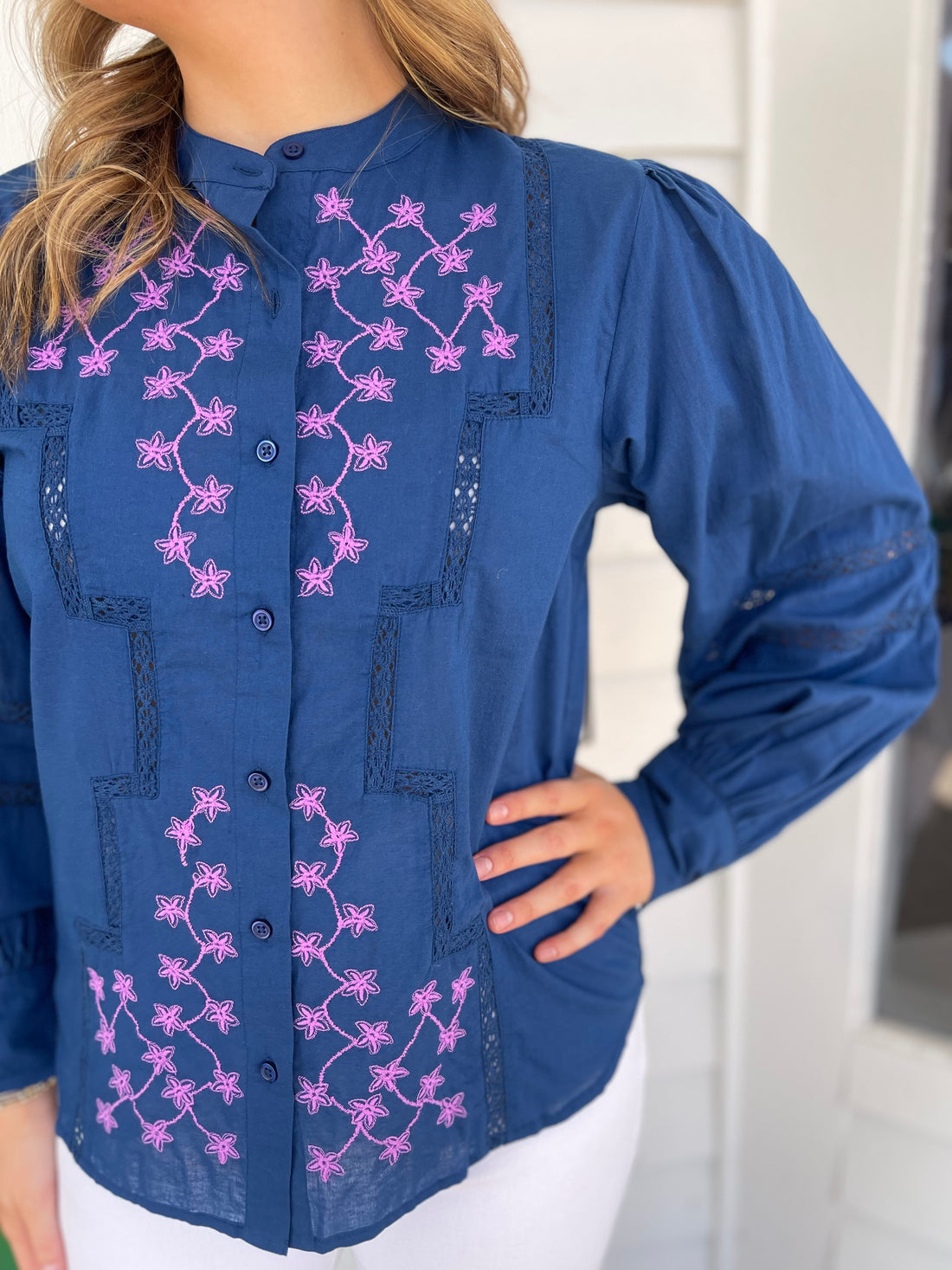 BLEU MARINE EVALEEN BUTTON UP BLOUSE