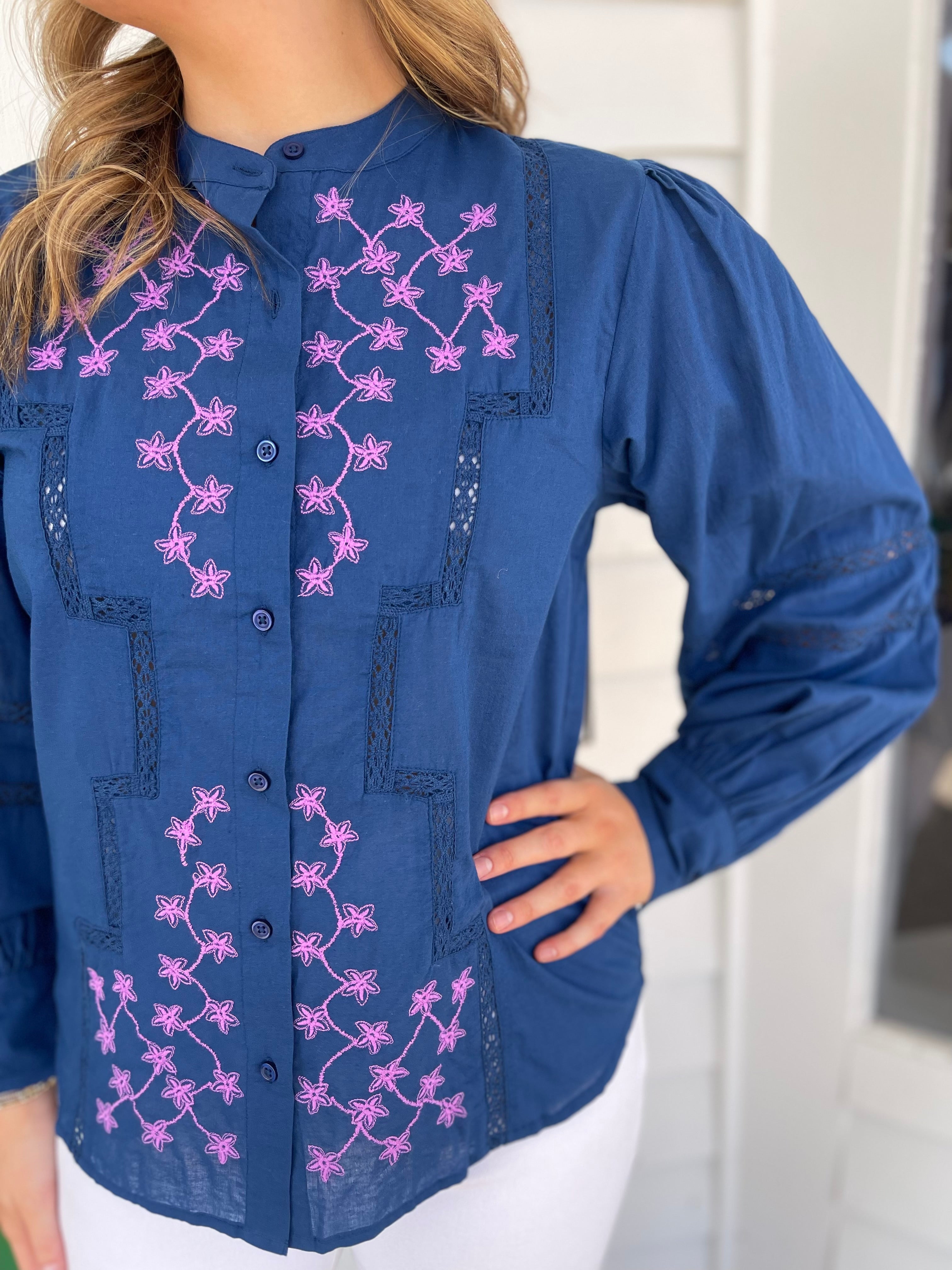 BLEU MARINE EVALEEN BUTTON UP BLOUSE