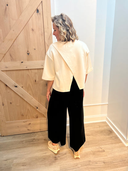 BLACK PCILL BUTTER MODAL WIDE LEG PANTS