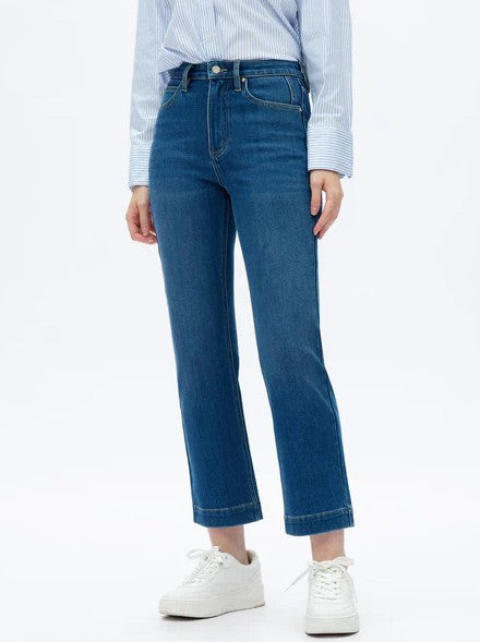 MEDIUM BLUE HIGH RISE STRAIGHT LEG JEANS