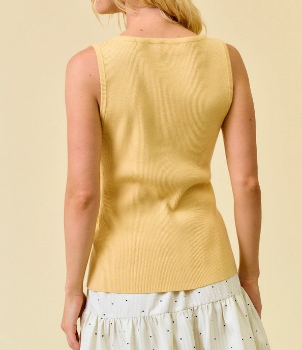 BANANA YELLOW ASYMMETRICAL BUTTON SWEATER RIBBED TANK
