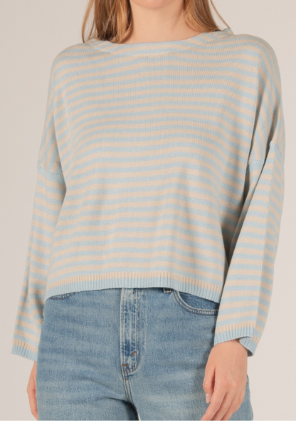 PALE BLUE/LINEN STRIPED T-BODY SWEATER