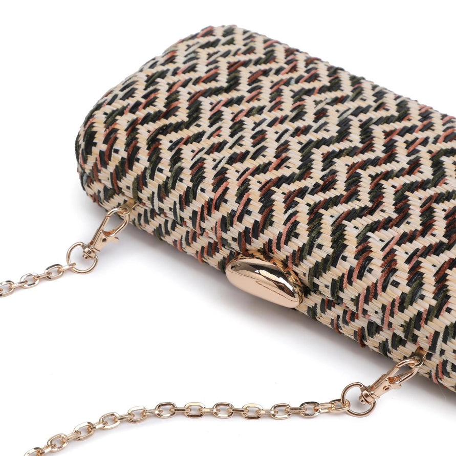 GREEN MULTI TEXTURED WOVEN VALENTINA EVENING BAG