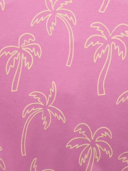 PINK PALM TREE PRINT LONG SLEEVE SHORT SET