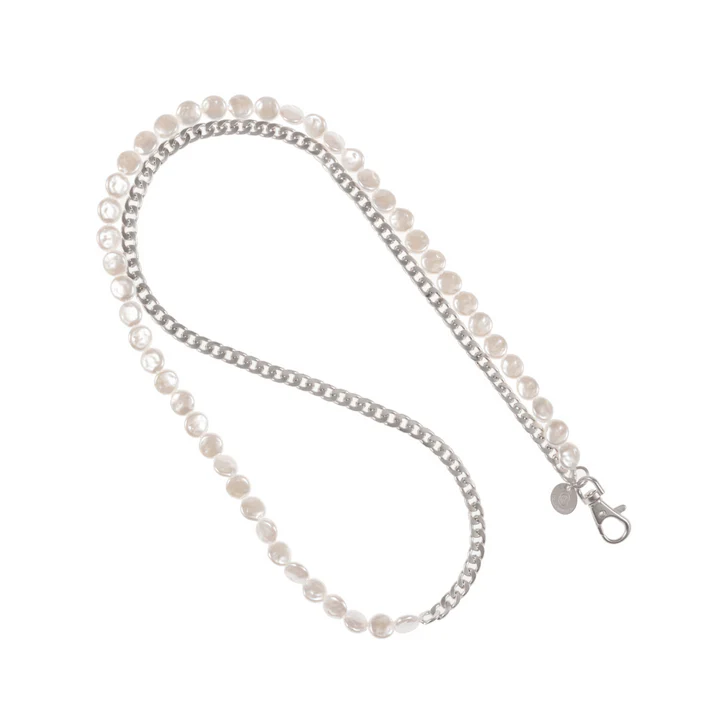 MATTE SILVER &amp; PEARL PHONE CROSSBODY CHAIN