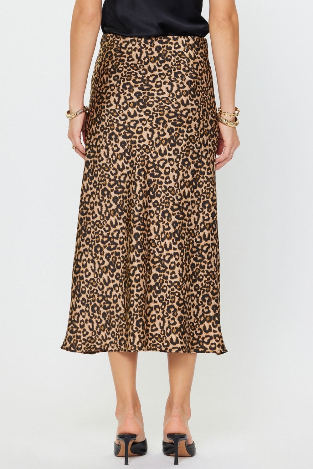 LEOPARD PRINT ELASTIC WAIST BIAS MIDI SKIRT