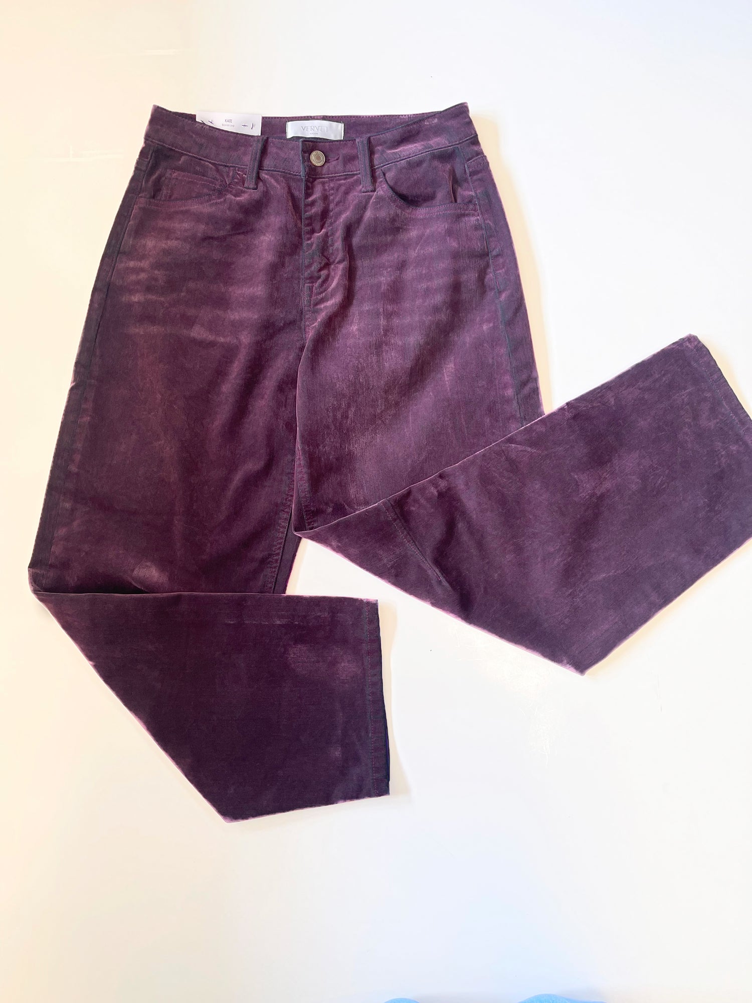 PURPLE FLOCKED HIGH RISE BARREL LEG JEANS
