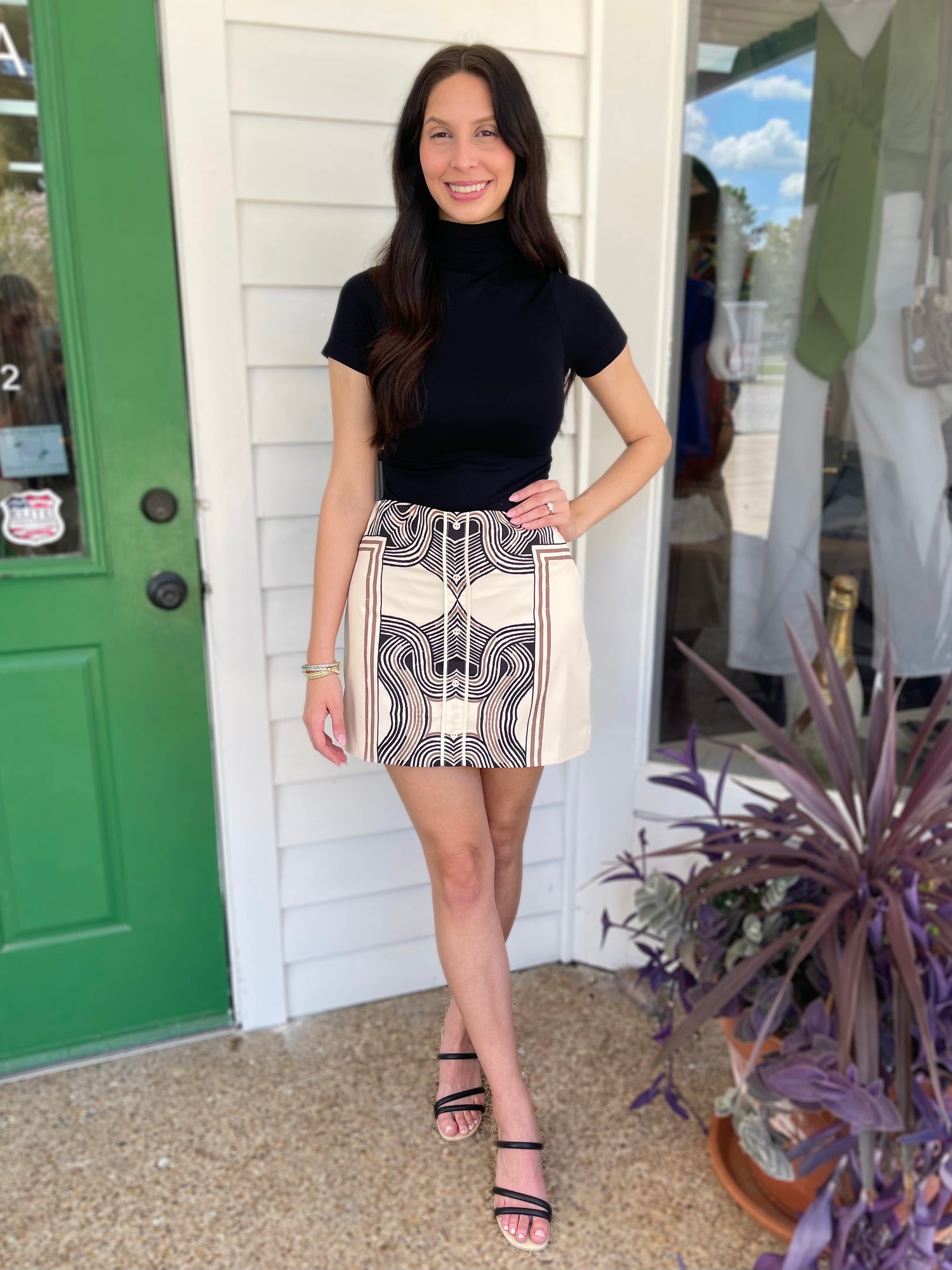 CREAM/BLACK &amp; BROWN ENGINEER PRINT OPHENA MINI SKIRT